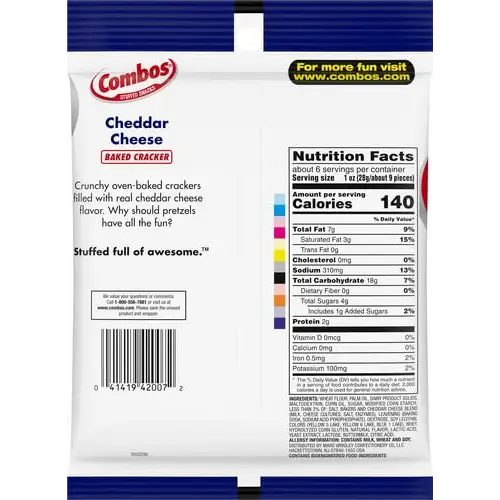 Combos Cheddar Cheese Baked Cracker Snack 6.3oz bag