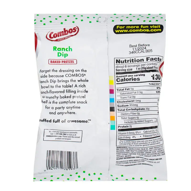 Combos Ranch Dip Baked Pretzel 6.3oz - Snacks - Pretzels
