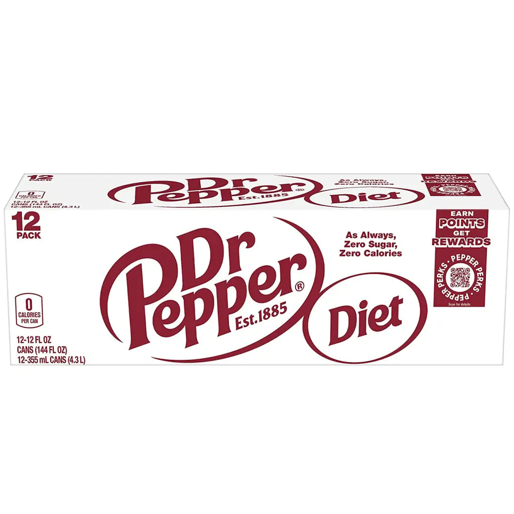 Diet Dr Pepper Soda 12 fl oz cans 12 pack imported from USA