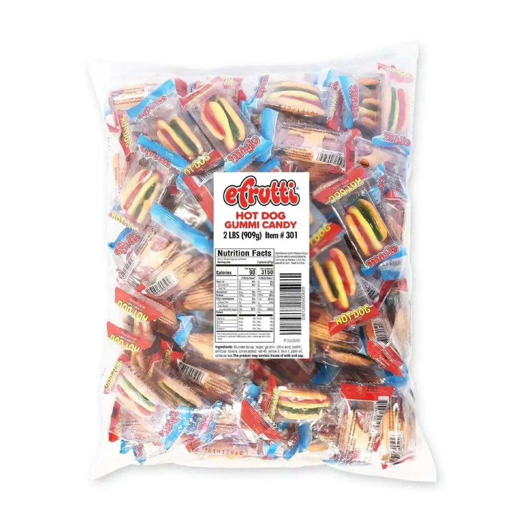 efrutti Mini Hot Dog Gummy Candy 2 lb / 907g Bulk Bag, 100