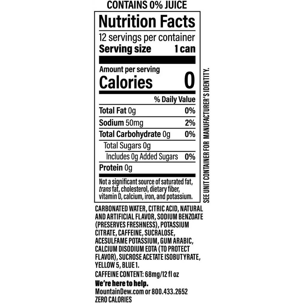 Mountain Dew Baja Blast Tropical Lime Zero Sugar - 12 fl