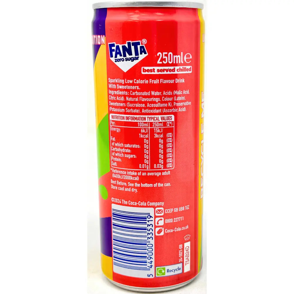Fanta Tutti Frutti Zero Sugar (UK) - 250mL *Oct 31 2025*