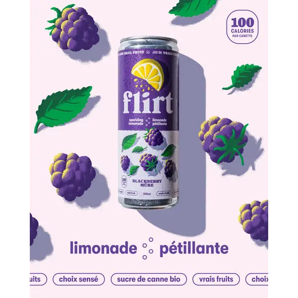 Flirt Sparkling Blackberry Lemonade - 12 x 355ml - lemonade