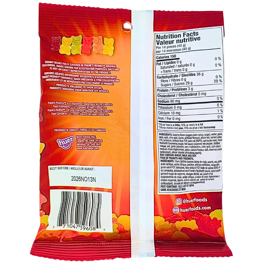 Frank’s RedHot Spicy Gummy Bears 100g Case 8 Count - Candy