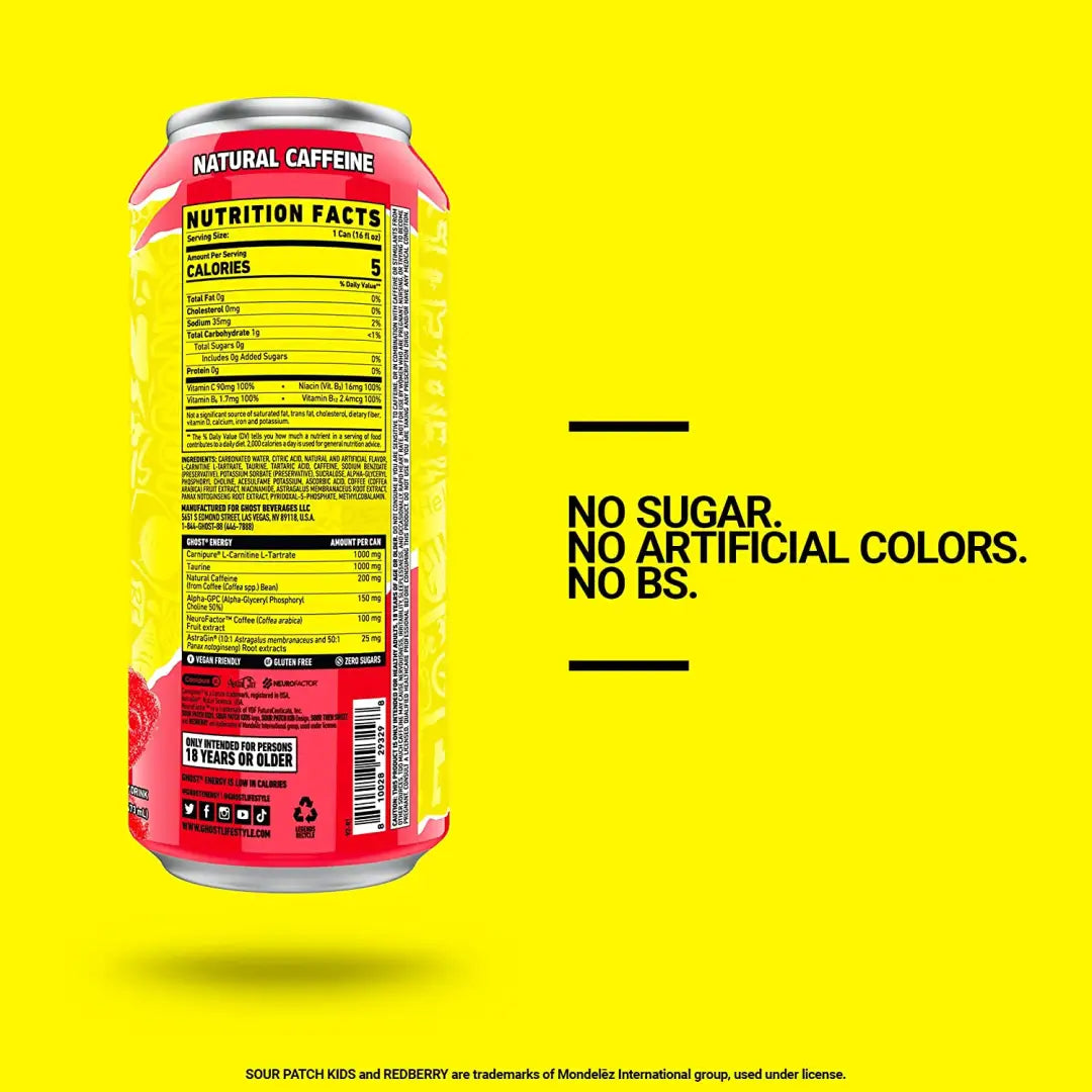 GHOST ENERGY Sugar Free Energy Drink - 12-Pack SOUR PATCH