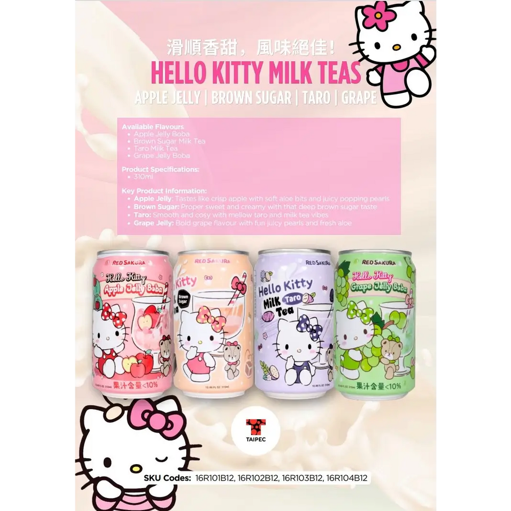 Hello Kitty Brown Sugar Milk Tea Drink - Can 310ml case 24