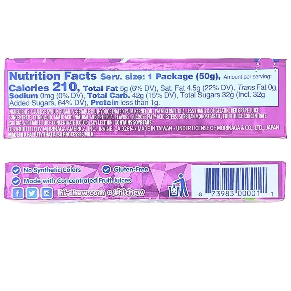 Hi Chew Grape Fruit Chews 58g Stick Packs Case of 12 - Candy