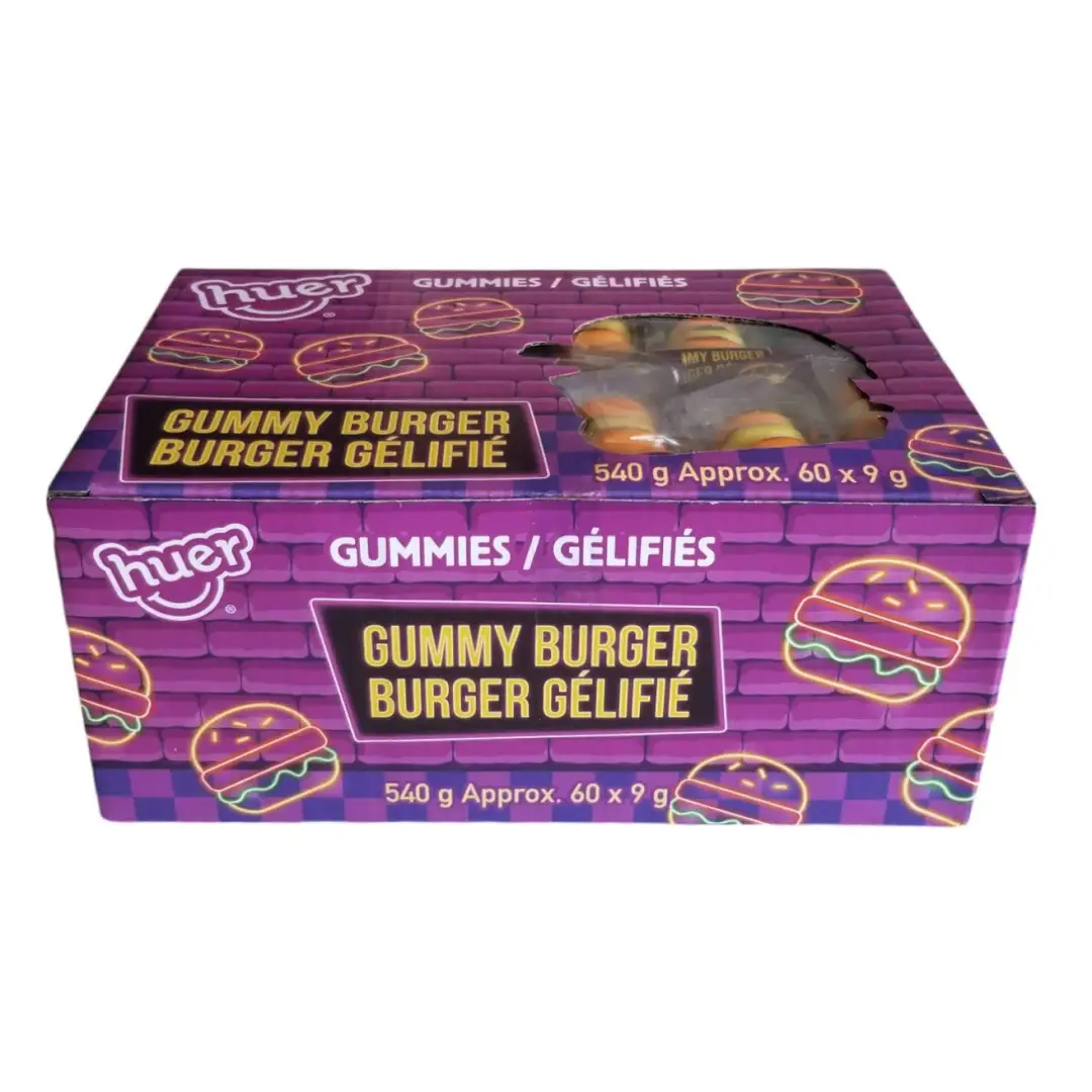 Huer Gummy Burgers 60ct 540g Bulk Box Fruity Chewy Candy