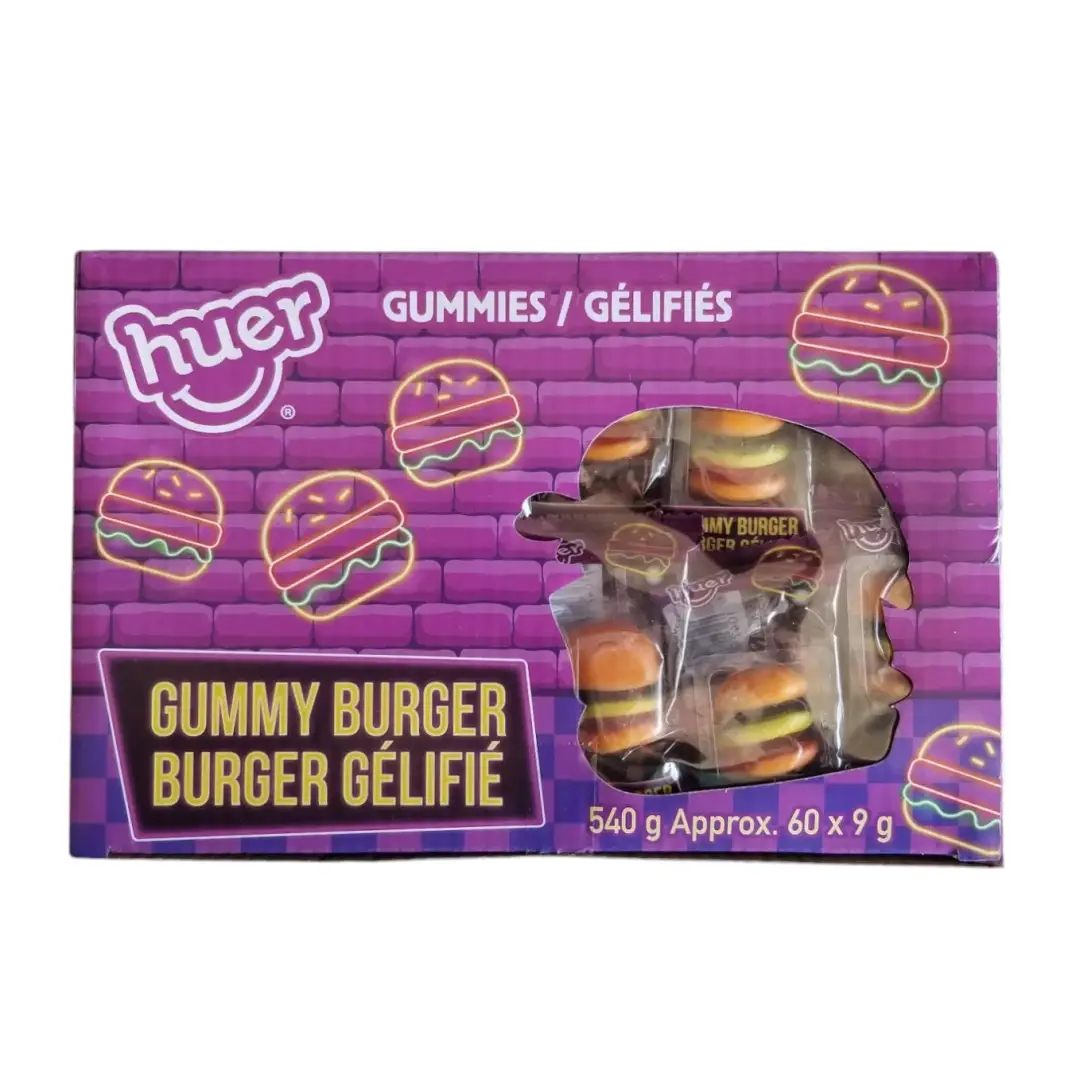 Huer Gummy Burgers 60ct 540g Bulk Box Fruity Chewy Candy