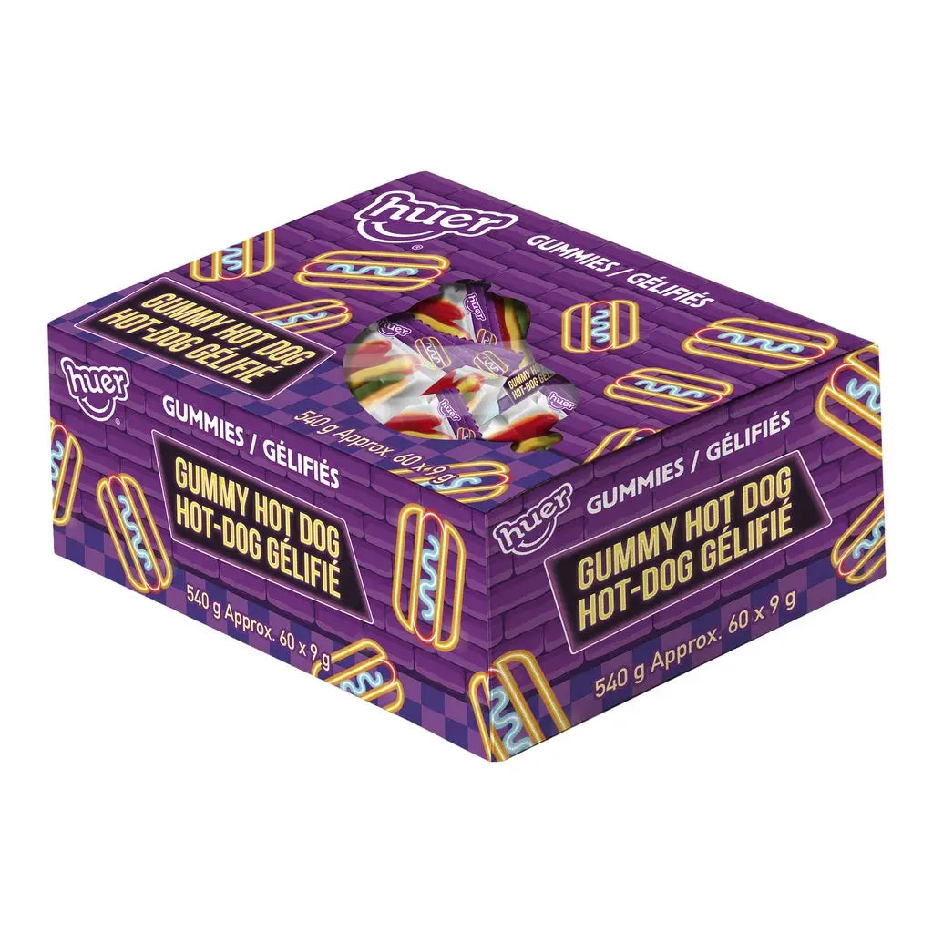 Huer Gummy Hot Dogs Candy 60 Pack Soft Chewy Vegetarian