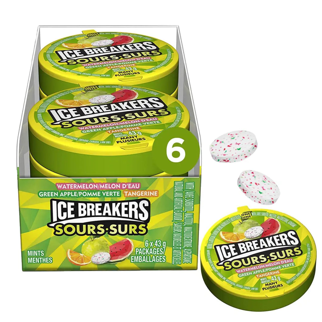ICE BREAKERS Fruit Sours Mints reen Apple Tangerine