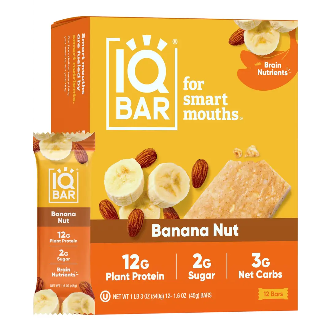 IQBAR Brain and Body Plant Protein Bars - Banana Nut - 12