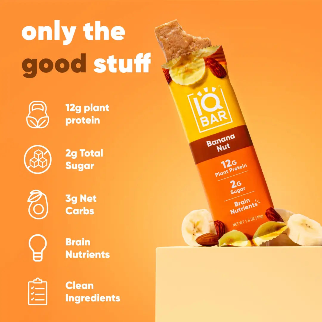 IQBAR Brain and Body Plant Protein Bars - Banana Nut - 12
