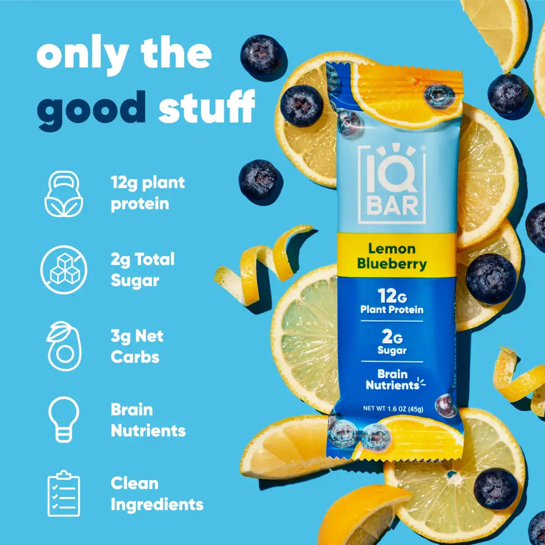 IQBAR Brain and Body Plant Protein Bars - Lemon Blueberry