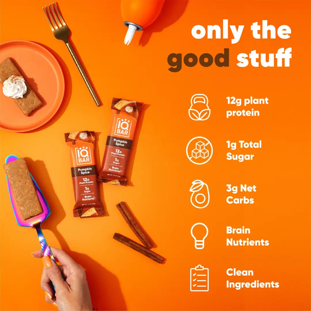 IQBAR Brain and Body Plant Protein Bars - Pumpkin Spice (12