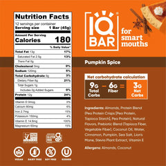 IQBAR Brain and Body Plant Protein Bars - Pumpkin Spice (12