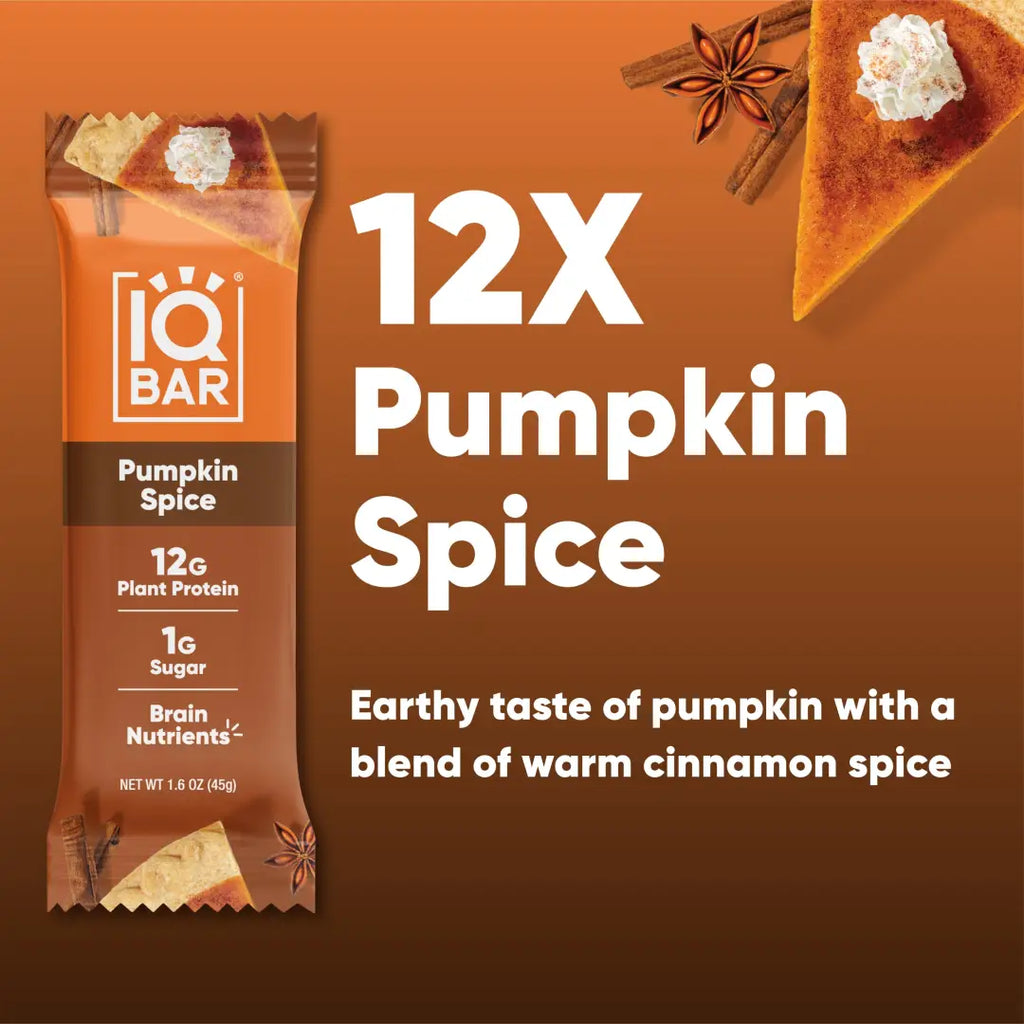 IQBAR Brain and Body Plant Protein Bars - Pumpkin Spice (12