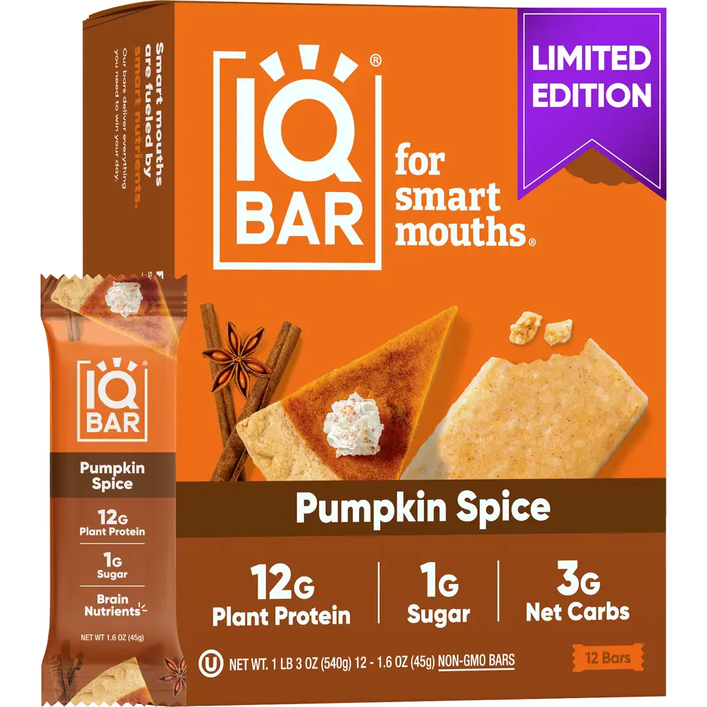 IQBAR Brain and Body Plant Protein Bars - Pumpkin Spice (12