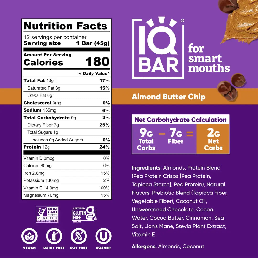 IQBAR Brain Body Keto Protein Bars - Almond Butter Chip