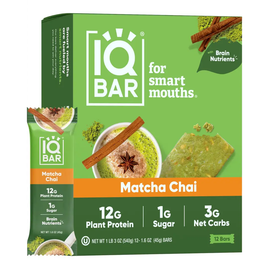 IQBAR Brain + Body Protein Bars Matcha Chai Keto Vegan