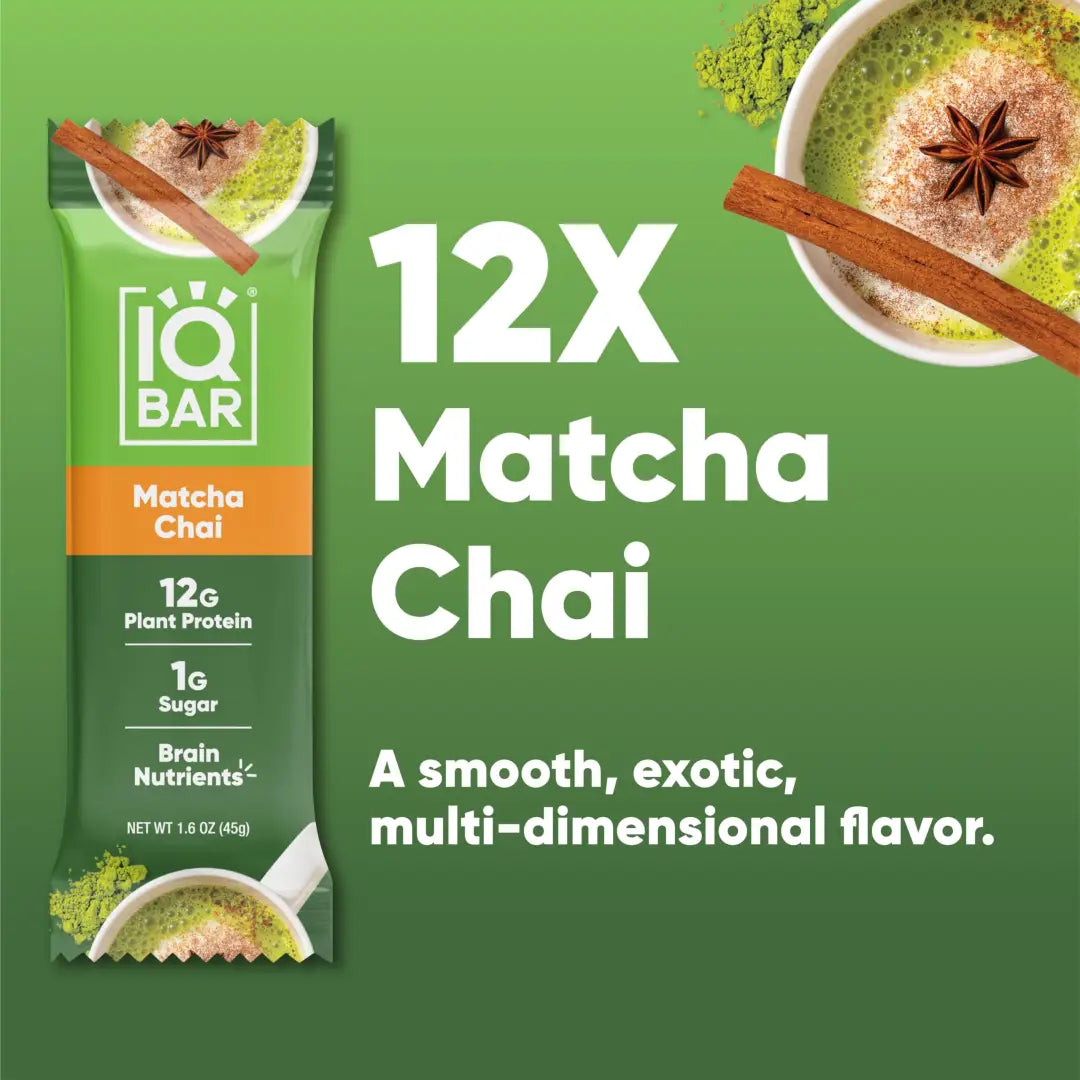 IQBAR Brain + Body Protein Bars Matcha Chai Keto Vegan