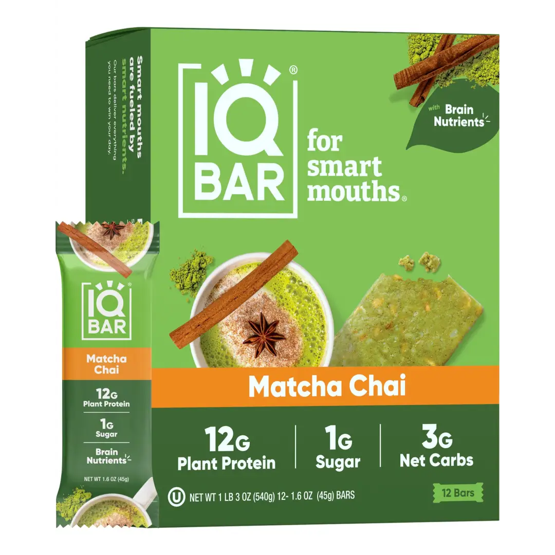 IQBAR Brain + Body Protein Bars Matcha Chai Keto Vegan