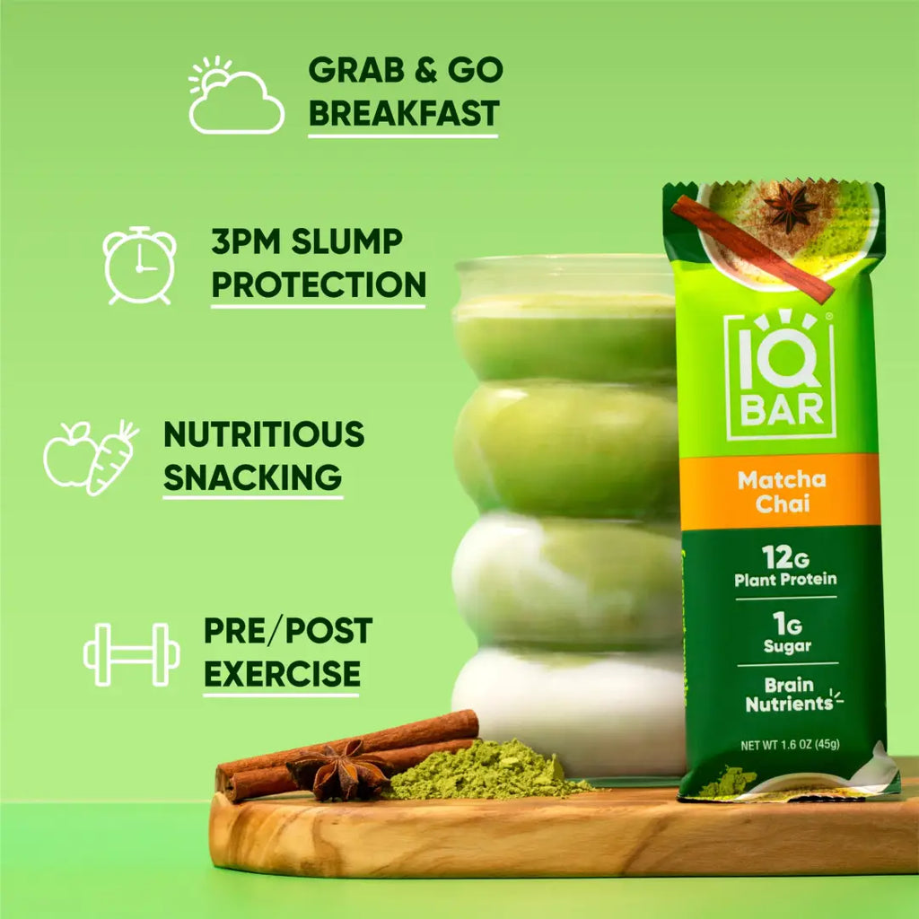 IQBAR Brain + Body Protein Bars Matcha Chai Keto Vegan