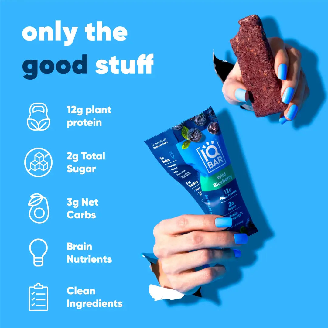 IQBAR Brain + Body Protein Bars Wild Blueberry Keto Vegan
