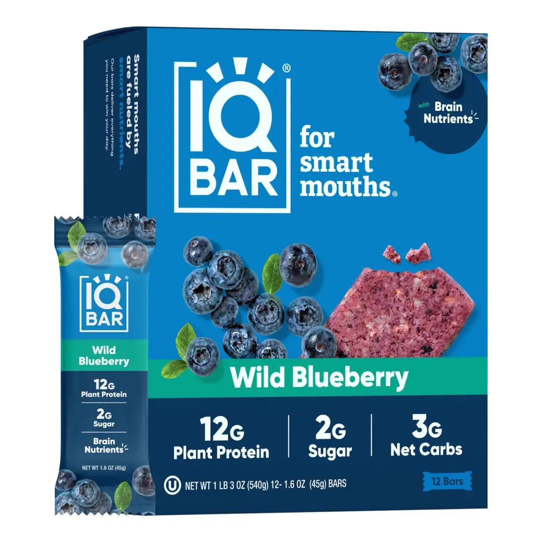 IQBAR Brain + Body Protein Bars Wild Blueberry Keto Vegan