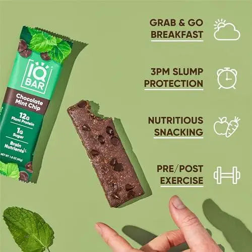 IQBAR Chocolate Chip MInt Brain and Body Plant Protein Bars
