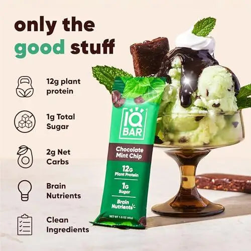 IQBAR Chocolate Chip MInt Brain and Body Plant Protein Bars