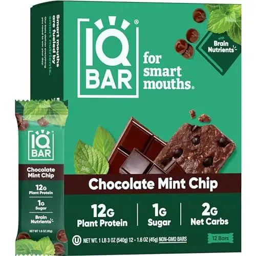 IQBAR Chocolate Chip MInt Brain and Body Plant Protein Bars