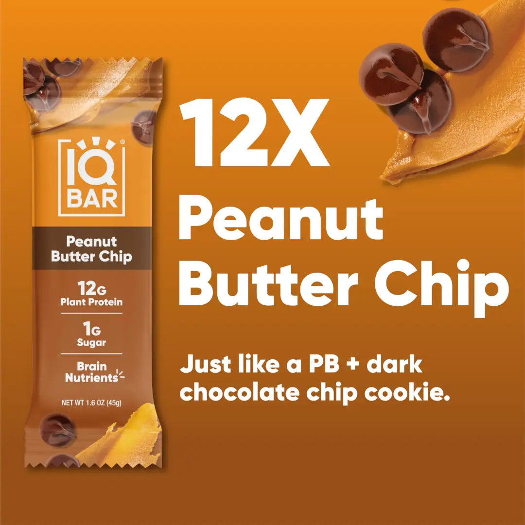 IQBAR Peanut Butter Chip Keto Bars Vegan Low Sugar 1.6
