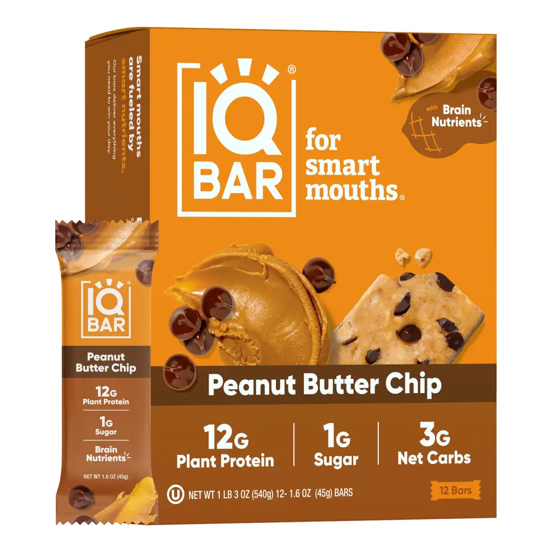 IQBAR Peanut Butter Chip Keto Bars Vegan Low Sugar 1.6