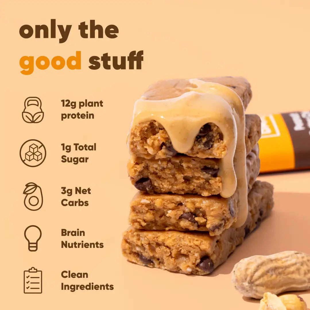 IQBAR Peanut Butter Chip Keto Bars Vegan Low Sugar 1.6