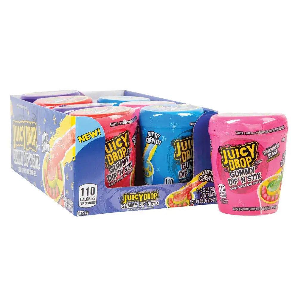 Juicy Drop Gummy Dip N Stix Sour Candy Cups 96g Case Of 8