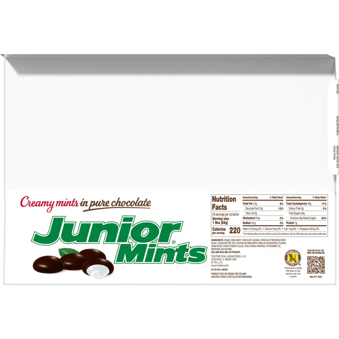 Junior Mints Chocolate Mint Candy 52g 1.84 Oz 24 Count Case