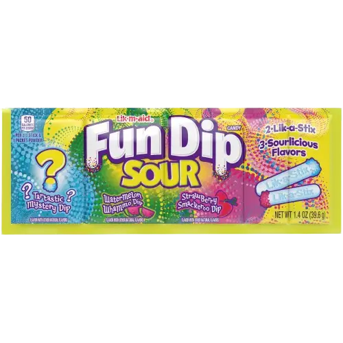 Lik M Aid Sour Fun Dip Candy 1.4 Oz Packet Case 24 Pack