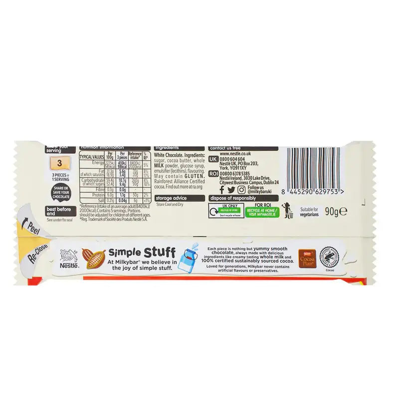 Milkybar White Chocolate Block 90g UK Nestlé Sharing Block
