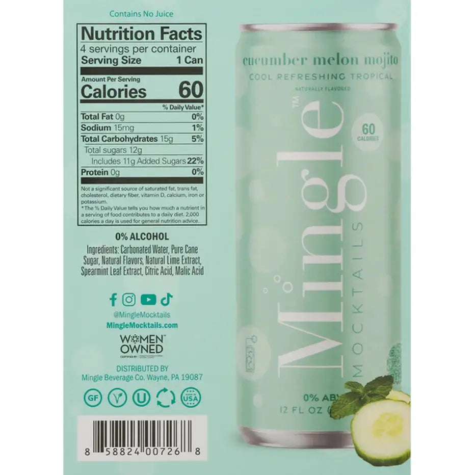Mingle Mocktails Non-Alcoholic Cucumber Melon Mojito 355ml/
