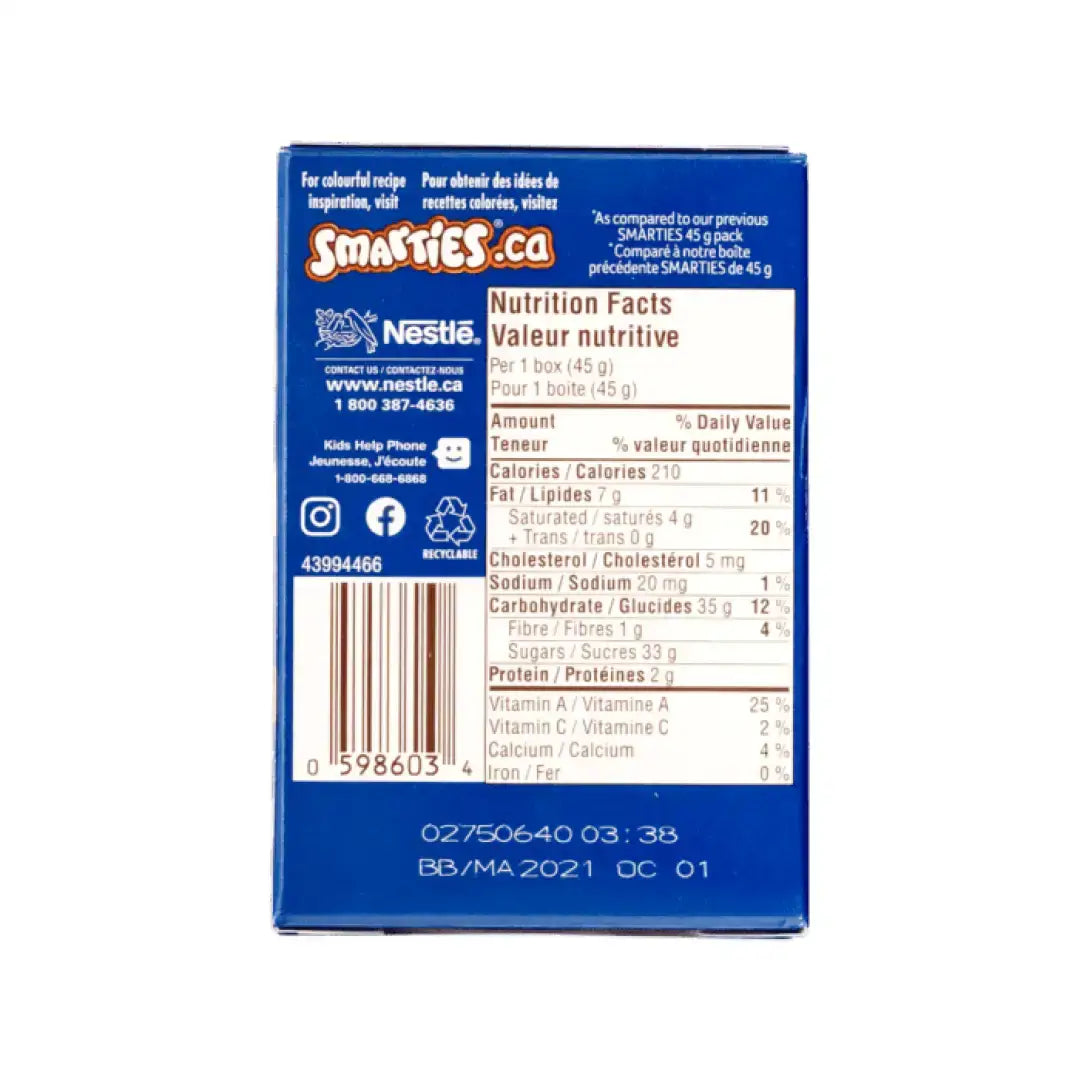 Nestle Smarties Candy Coated Milk Chocolate 45g case 24ct