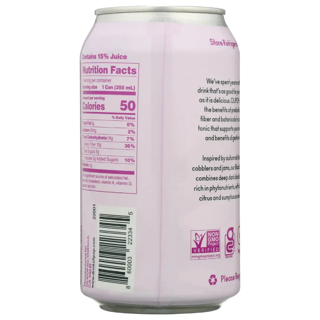 OLIPOP Blackberry Vanilla Sparkling Tonic 355ml 12 Pack