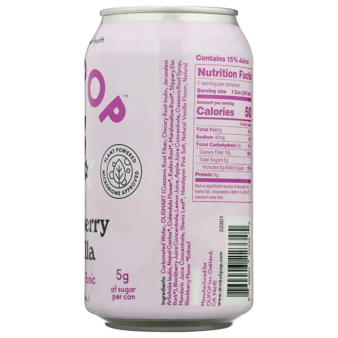 OLIPOP Blackberry Vanilla Sparkling Tonic 355ml 12 Pack