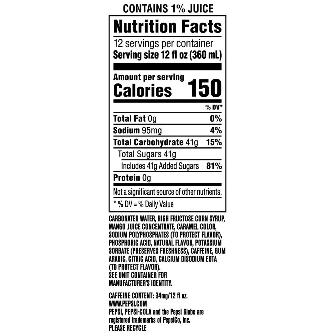 Pepsi Cola Mango Soda Pop 12 oz 12 Pack Cans - Soda