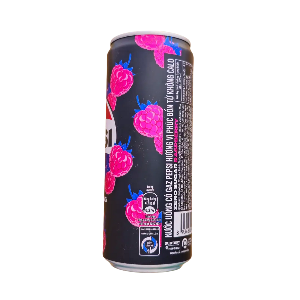 Pepsi Raspberry Zero Sugar 320 ML Can Vietnam Case 24 Count