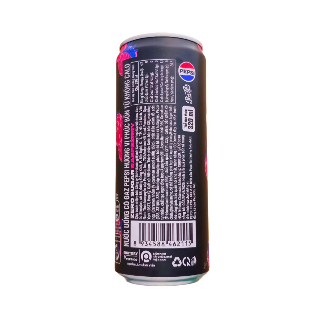Pepsi Raspberry Zero Sugar 320 ML Can Vietnam Case 24 Count