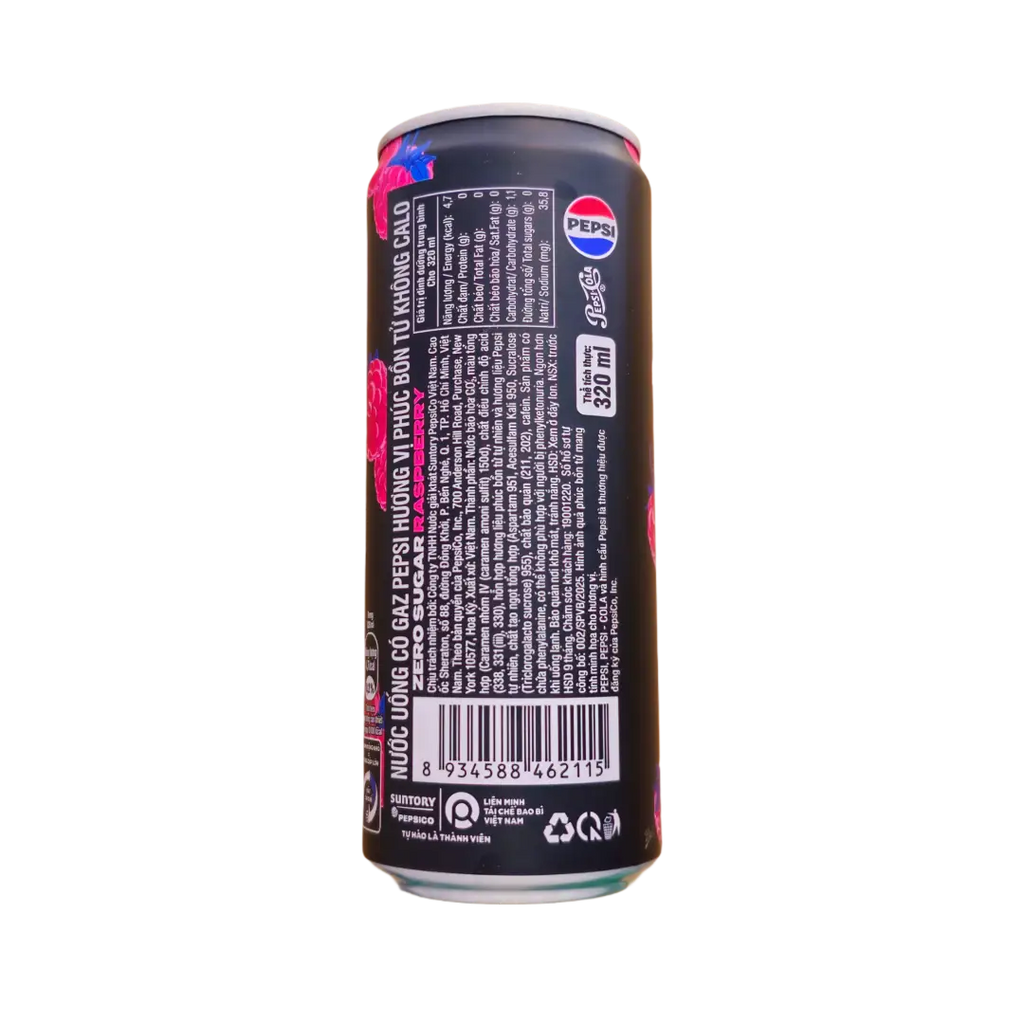 Pepsi Raspberry Zero Sugar 320 ML Can Vietnam Case 24 Count