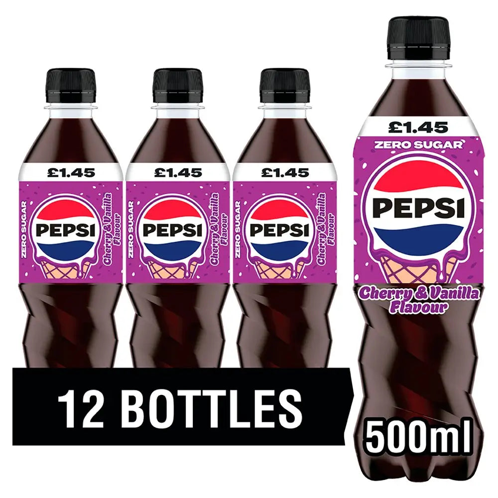 Pepsi UK Zero Sugar Cherry & Vanilla 500ml, case 12ct