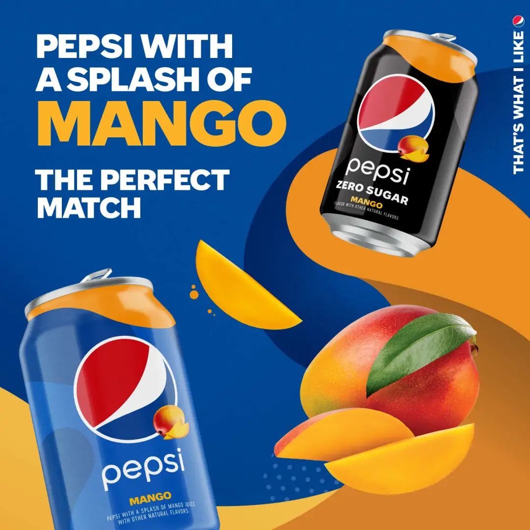 Pepsi Zero Sugar Cola Soda Pop Mango 12oz Cans (12 Pack)