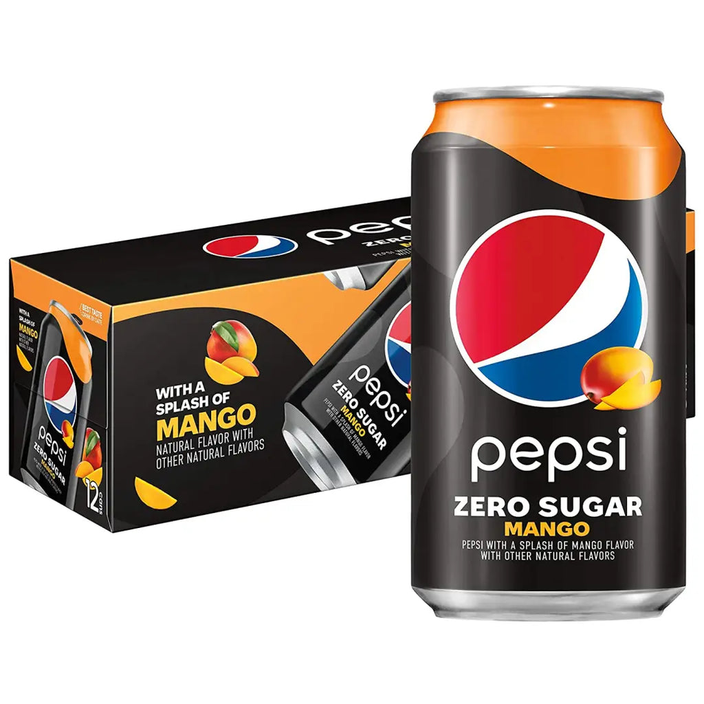 Pepsi Zero Sugar Cola Soda Pop Mango 12oz Cans (12 Pack)